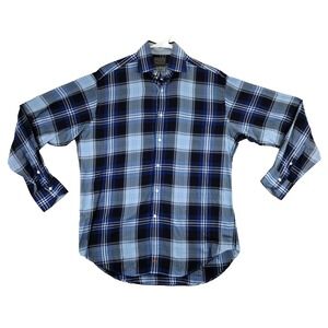 Thomas Dean Mens‎ Plaid Long Sleeve Button Down Shirt Blue Black Gray Size Large